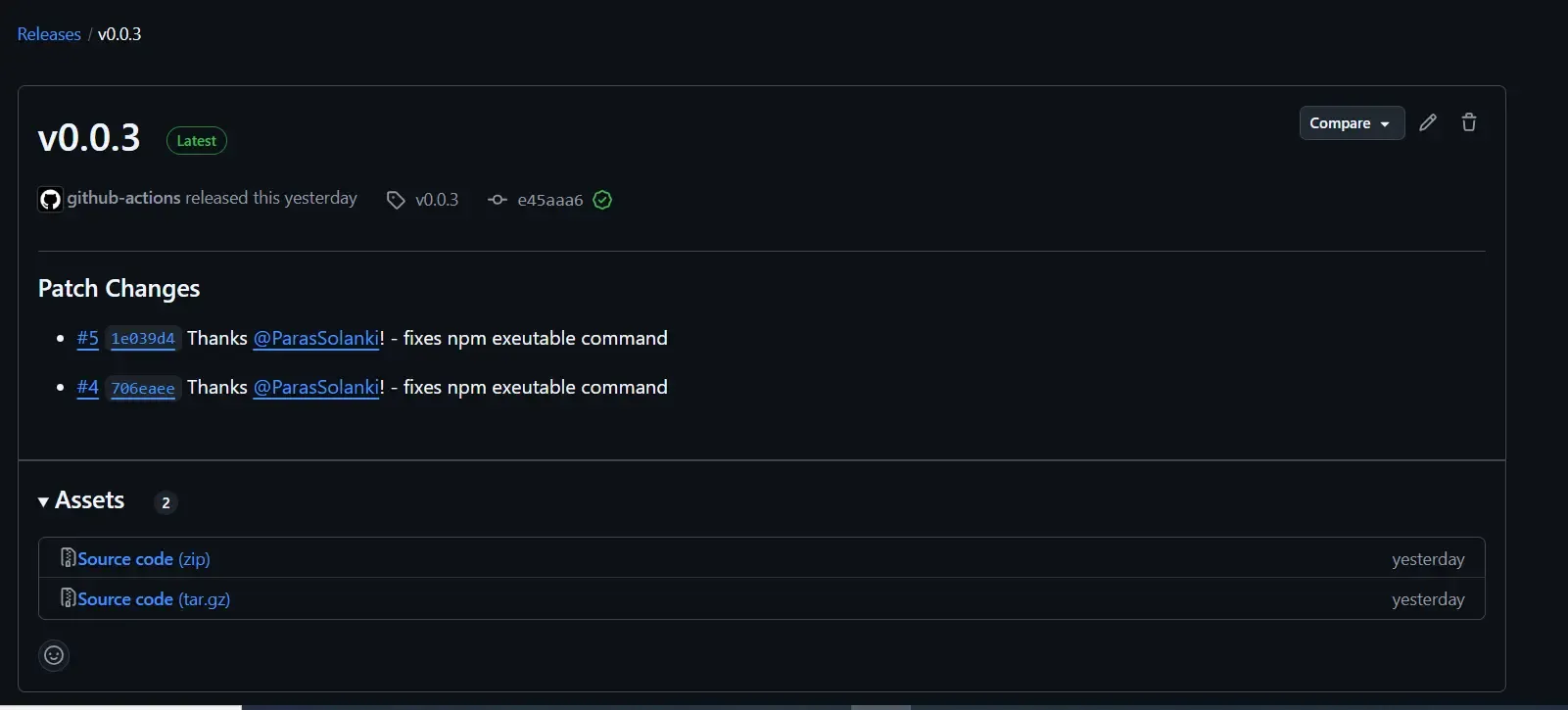 Github changeset release