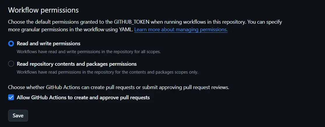 Repository workflow permissions